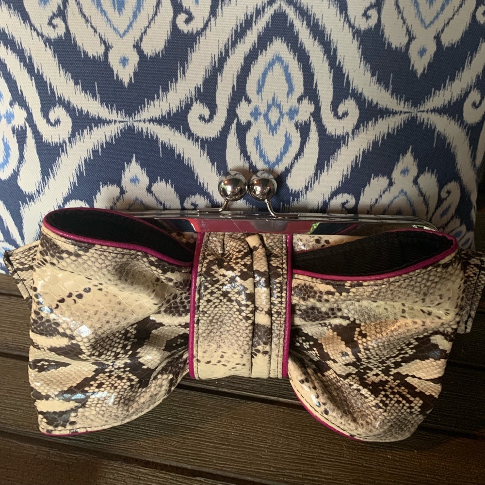 Jessica Simpson Snakeskin Bow Wristlet